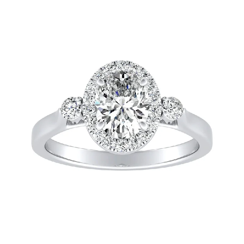 Engagement rings with floral-inspired sapphire bands -Auriya Platinum 1 1/4ctw Oval 3-stone Halo Diamond Engagement Ring