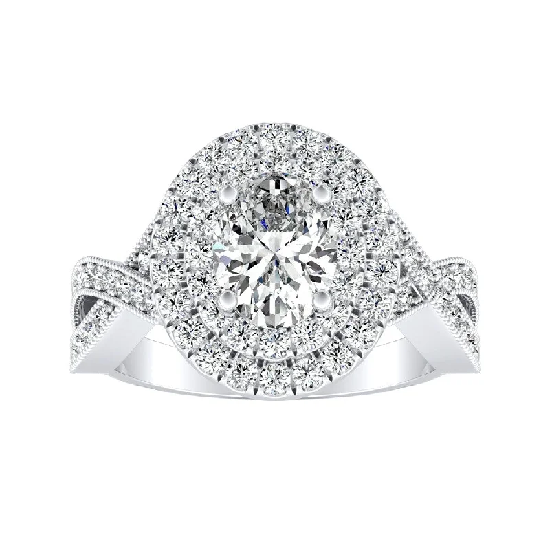 Engagement rings with twisted bands and diamonds -Auriya Platinum 1 5/8ctw Vintage Oval-cut Halo Diamond Engagement Ring - White (H-I, SI1-SI2) - White H-I