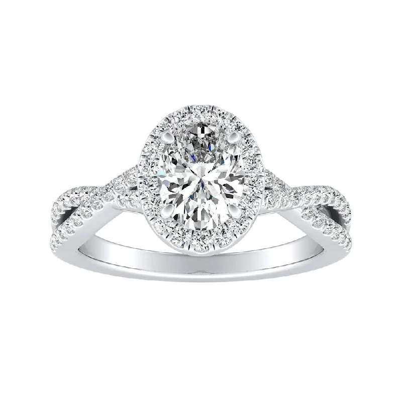 Engagement rings with split-shank topaz designs -Auriya Platinum Twisted Oval-cut 3/4ctw Halo Diamond Engagement Ring