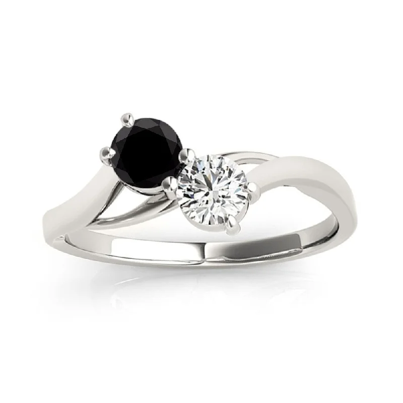 Engagement rings with sleek onyx for contrast -Auriya Round 2-Stone Black and White Diamond Ring 1/2ct TDW 14k Gold