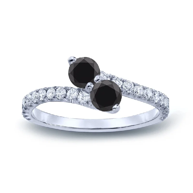 Engagement rings with modern open-band opal -Auriya Round 2-Stone Black Diamond Engagement Ring 1/2ct TDW 14k Gold