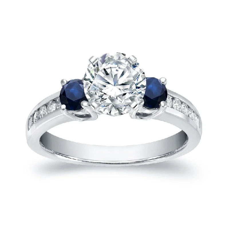 Engagement rings with vine-inspired topaz bands -Auriya Round 3-Stone 4/5cttw Diamond and 2/5ct Blue Sapphire Engagement Ring 14k White Gold (H-I, SI1-SI2)