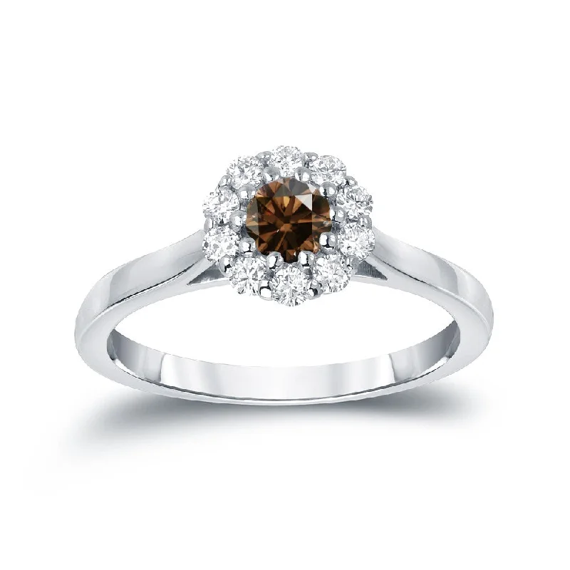 Engagement rings with bold labradorite center stones -Auriya Round Halo Brown Diamond Engagement Ring 1/2ct TDW 14K Gold