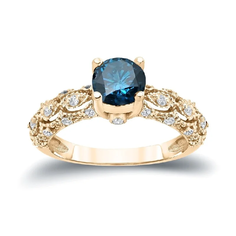 Engagement rings with rough opal for texture -Auriya Unique Vintage 1 1/4ctw Blue Diamond Engagement Ring 14k Gold (I1-I2)