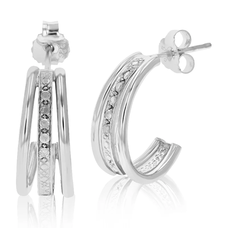 Stud Earrings with Knot Designs -1/10 cttw Diamond Hoop Earrings .925 Sterling Silver With Rhodium Plating