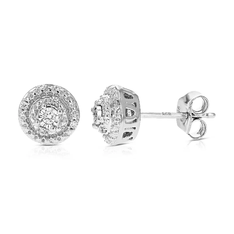 Stud Earrings for Festival Style -1/10 cttw Round Cut Lab Grown Diamond .925 Sterling Silver Stud Earrings with Push Back Prong Set