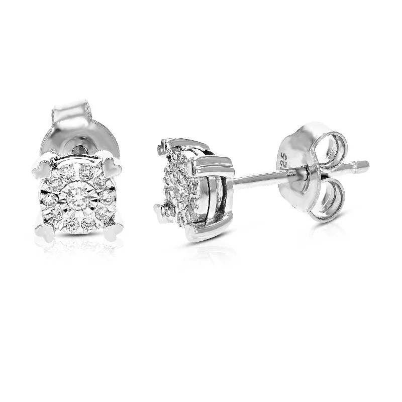 Stud Earrings for Birthday Celebration -1/10 cttw Round Cut Lab Grown Diamond Prong Set .925 Sterling Silver Stud Earrings