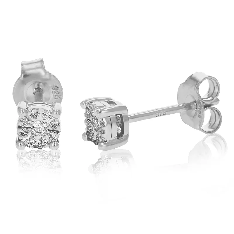 Stud Earrings for Office Wear -1/10 cttw Round Cut Lab Grown Diamond Prong Set Stud Earrings in .925 Sterling Silver