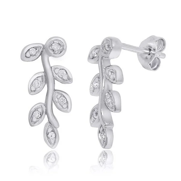 Gold Stud Earrings for Women -1/20 Carat CZ Stud Earrings Tree Leaf Sterling Silver Platinum Finish