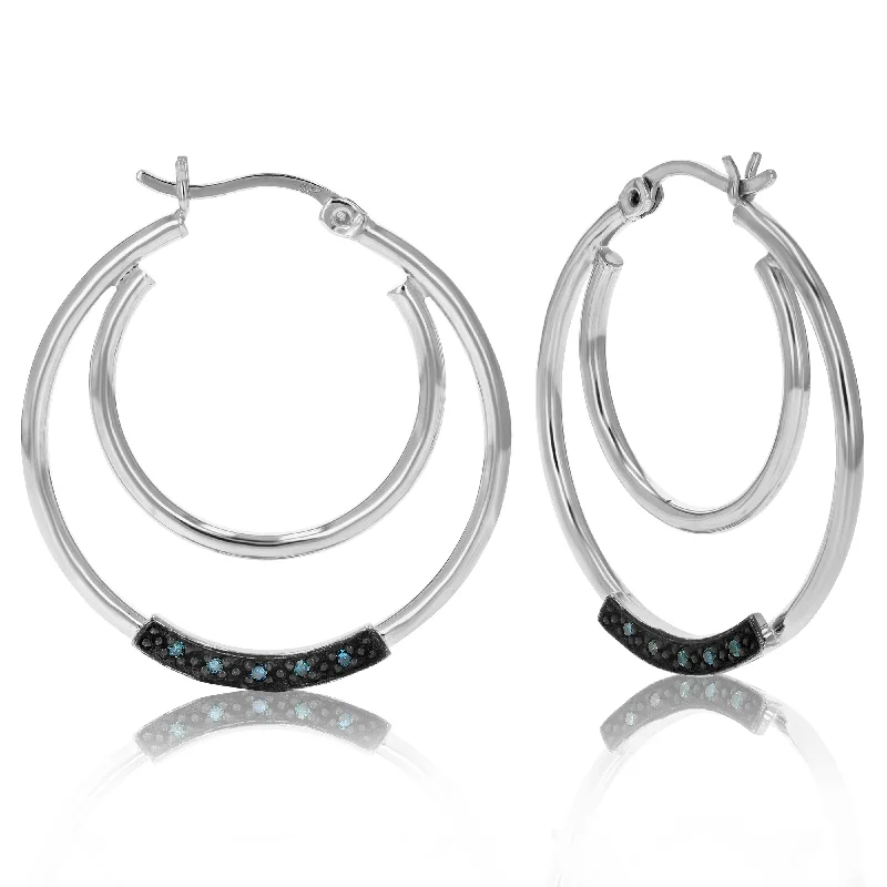 Stud Earrings for Everyday Glamour -1/20 cttw Blue Diamond Hoop Earrings .925 Sterling Silver With Rhodium Plating