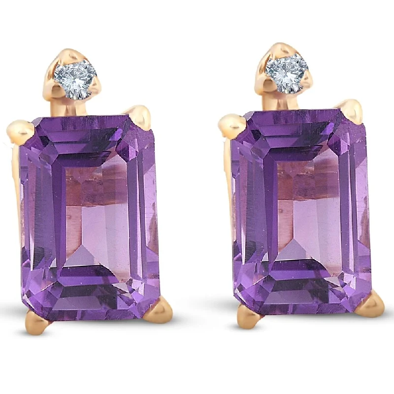 Stud Earrings with Enamel -1 3/4ct Emerald Amethyst Stud Earrings 14k Yellow Gold