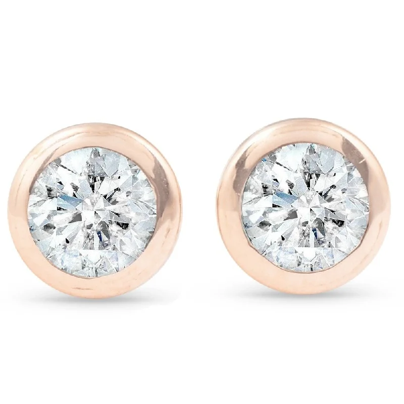 Punk Stud Earrings with Spikes -1/3 ctw Rose Gold Diamond Bezel Martini Stud Earrings