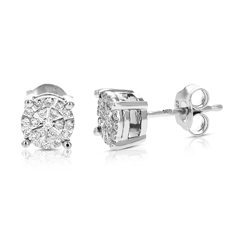 Stud Earrings for Work Attire -1/4 cttw Round Cut Lab Grown Diamond Stud Earrings in .925 Sterling Silver Prong Set