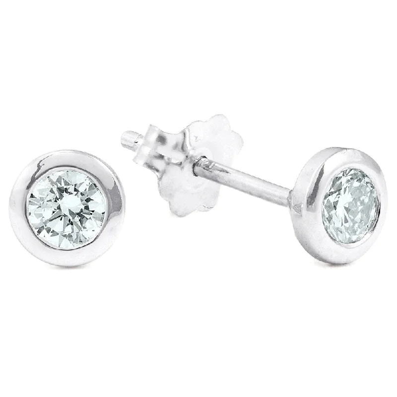 Stud Earrings with Knot Designs -1/4 ctw 14k White Gold Diamond Bezel Martini Stud Earrings Lab Grown