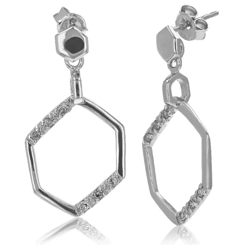 Gold Stud Earrings for Women -1/5 cttw Diamond Dangle Earrings .925 Sterling Silver With Rhodium Plating