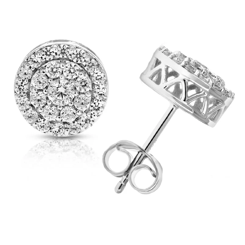 Stud Earrings with Keyhole Designs -1 cttw Round Diamond Stud Earrings in .925 Sterling Silver With Rhodium