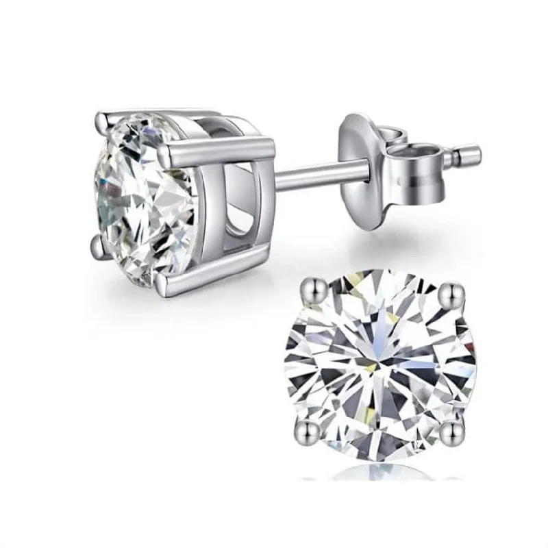 Triangular Stud Earrings for Edge -10K White Gold 1/2 Ct Round Created White Sapphire Stud Earrings