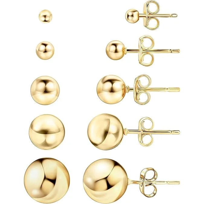 Waterproof Stud Earrings for Outdoor -14k Gold Ball Stud Earrings, High Polish Finish Ball Studs