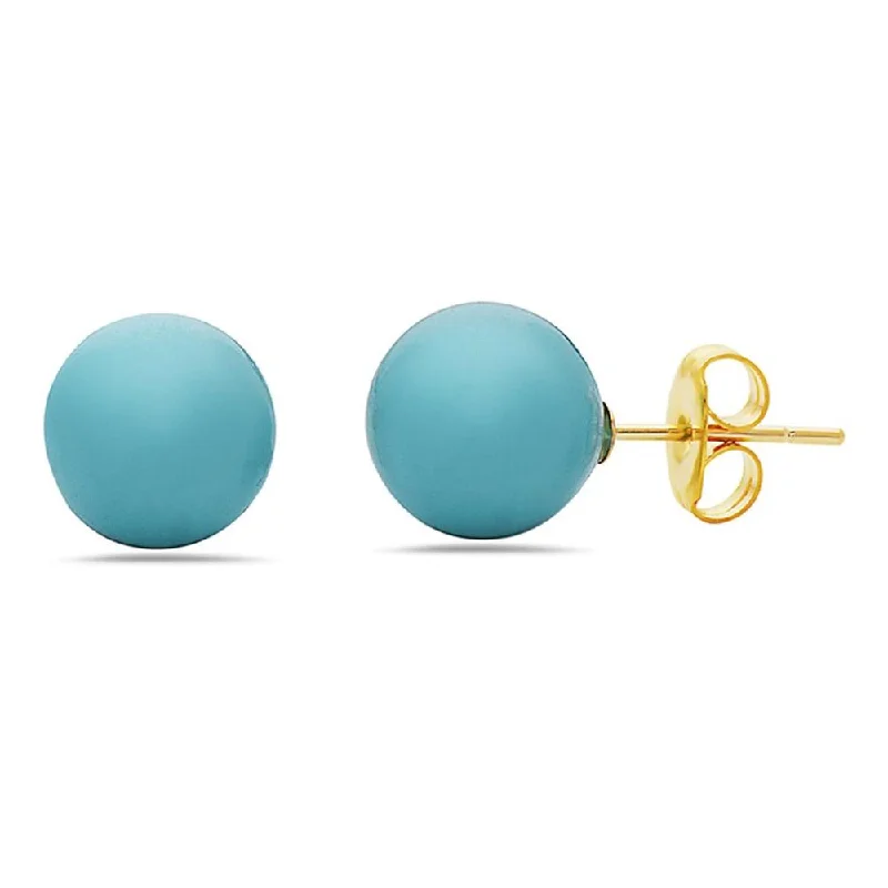 Stud Earrings for Birthday Celebration -14K Gold Created Turquoise Stud Earrings by MUIBLU Gems