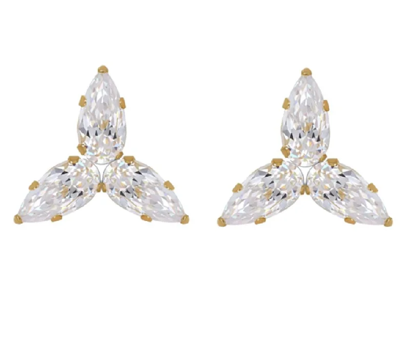 Stud Earrings for School Uniform -14k Gold Dainty Cubic Zirconia Cluster Stud Earrings