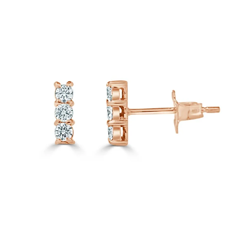 Small Stud Earrings for Delicate -14k Gold & Diamond Bar Stud Earrings