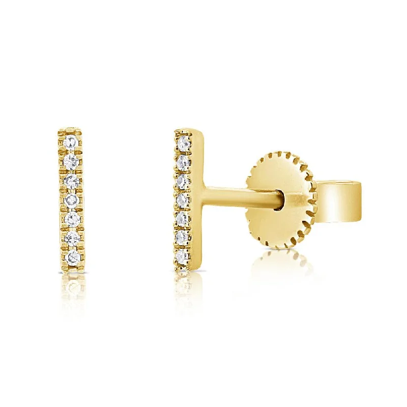 Vintage Stud Earrings with Patina -14k Gold & Diamond Bar Stud Earrings