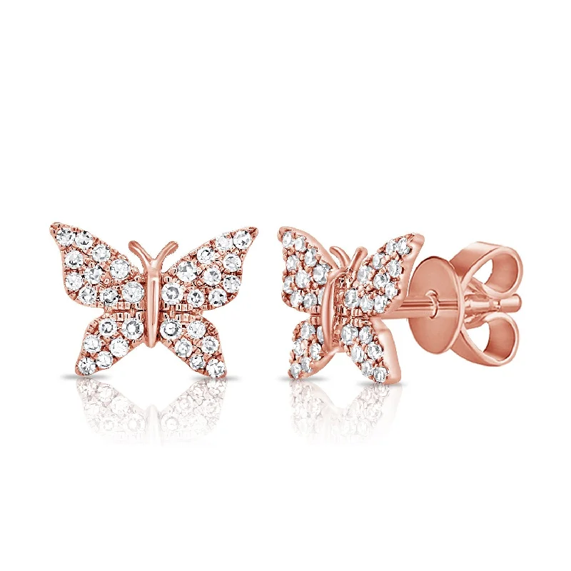 Crystal Stud Earrings for Sparkle -14k Gold Diamond Butterfly Stud Earrings