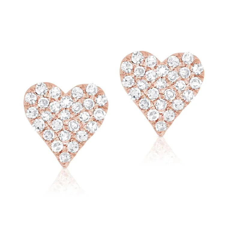 Floral Stud Earrings with Petals -14k Gold & Diamond Heart Stud Earrings