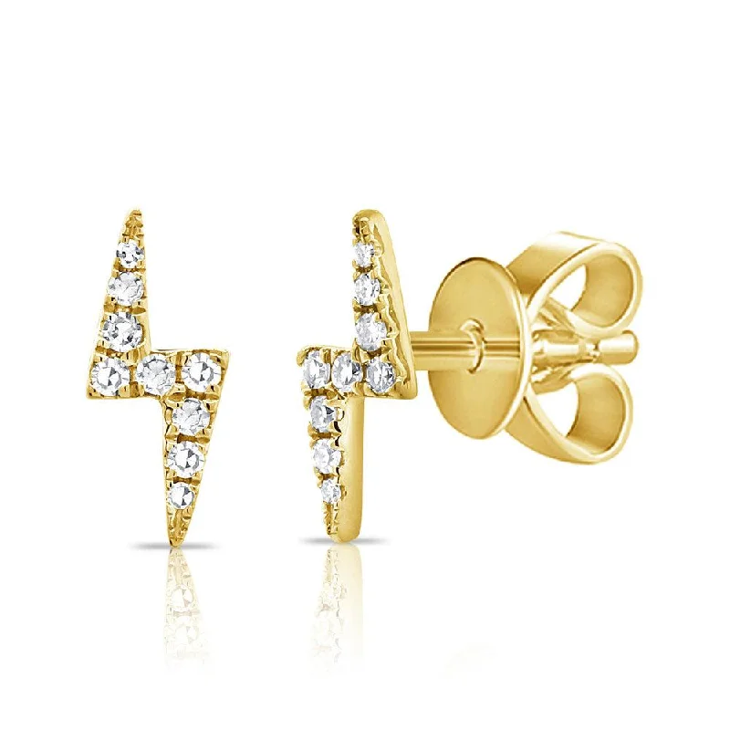 Heart Shaped Stud Earrings for Love -14k Gold & Diamond Lightning Bolt Stud Earrings