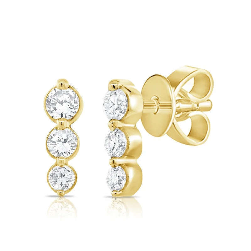 Hippie Stud Earrings with Beads -14k Gold & Diamond Stud Earrings