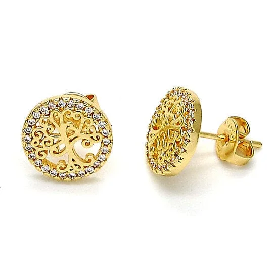 Stud Earrings for Office Wear -14k Gold Filled High Polish Finish Crystal Tree of Life Stud Earrings