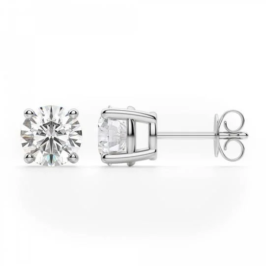 Stud Earrings with Matte Finish -14K Solid White Gold Cubic Zirconia Stud Earrings Round Basket Setting