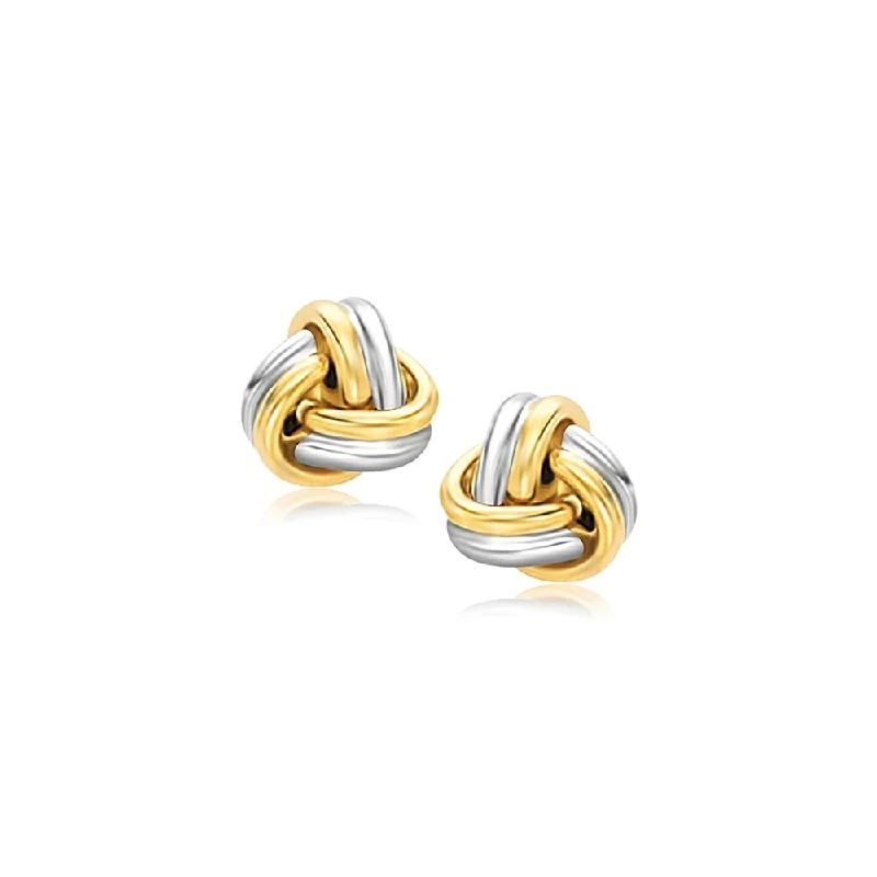 Stud Earrings with Pearls and Diamonds -14k Two-Tone Gold Polished Love Knot Stud Earrings