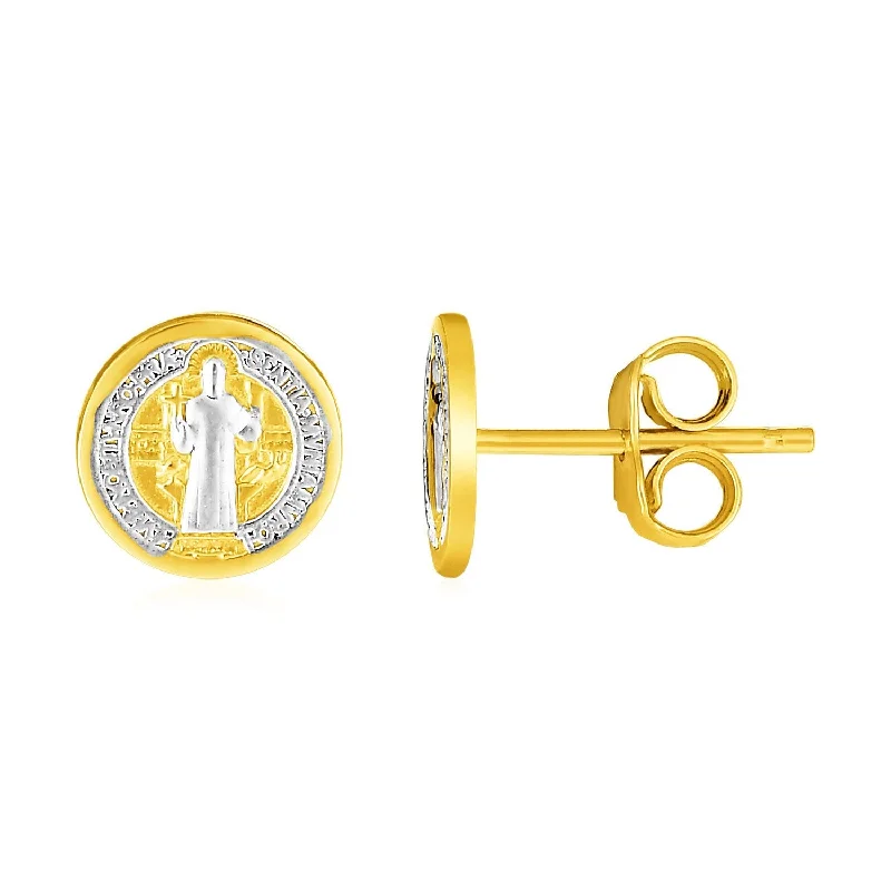 Stud Earrings with Knot Designs -LOVCIA Luxury 14k Yellow and White Gold Religious Medallion Stud Earrings (8mm)