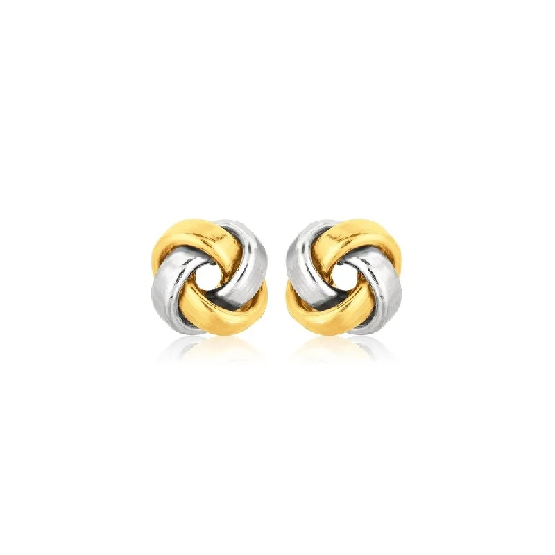 Geometric Stud Earrings for Trend -14k Two Tone Gold Square Love Knot Stud Earrings