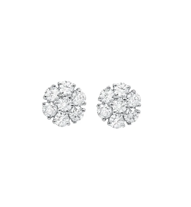 Stud Earrings with Embossed Patterns -14K White Gold 0.50ct Flower Stud Earrings