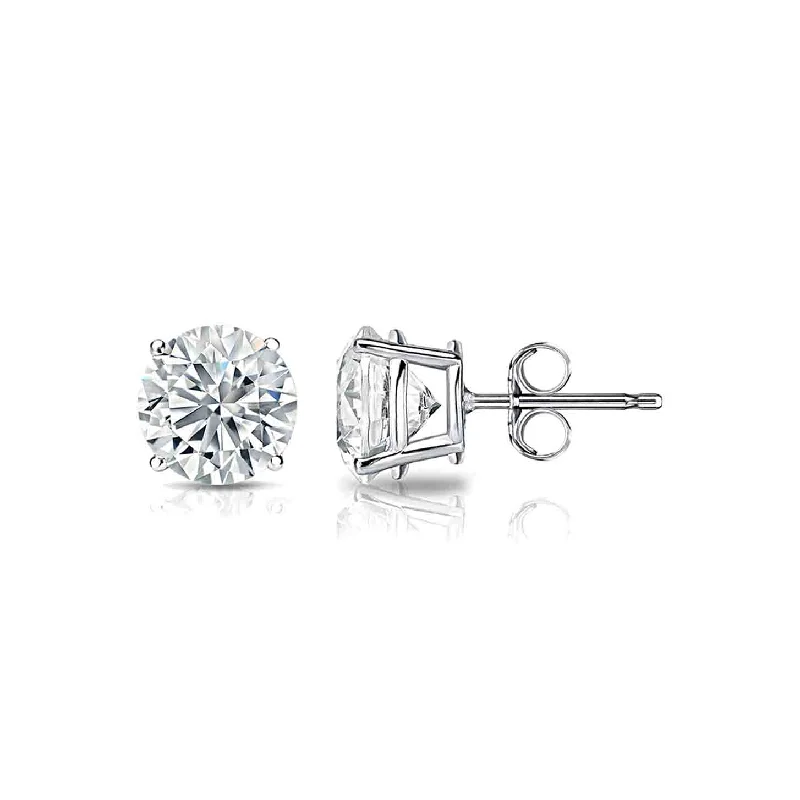 Stud Earrings with Etching -14K White Gold 1.00ct. Center Stone Diamond Stud Earrings