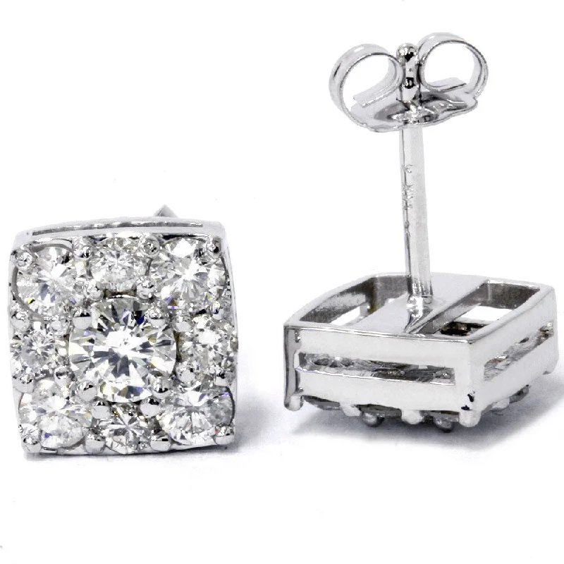 Stud Earrings with Leaf Motifs -14k White Gold 1 1/ 5ct TDW Cushion-cut Diamond Stud Earrings