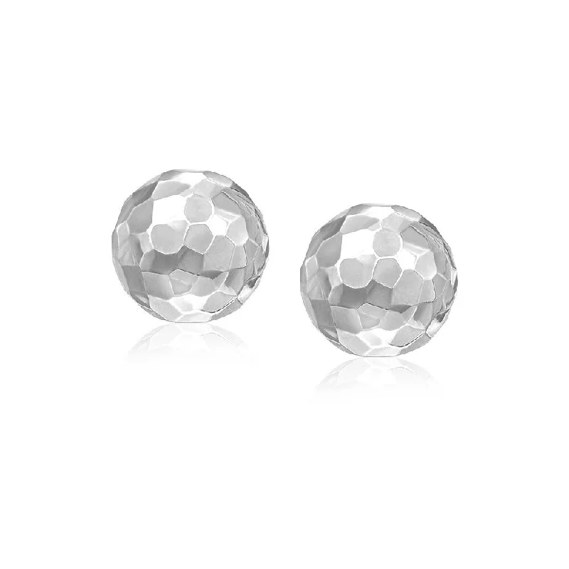 Stud Earrings with Filigree -14k White Gold 7mm Round Faceted Style Stud Earrings