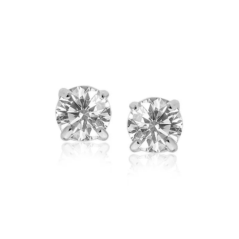 Star Shaped Stud Earrings for Charm -14k White Gold 8.0mm Round CZ Stud Earrings