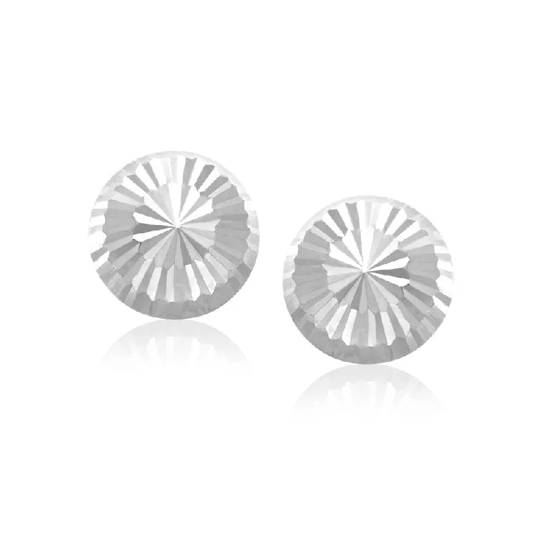 Lightweight Stud Earrings for All Day -14k White Gold Diamond Cut Flat Design Stud Earrings