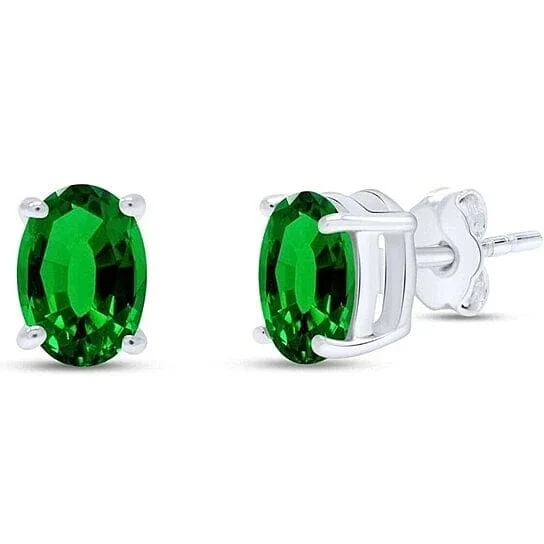 Leverback Stud Earrings for Comfort -14k White Gold Over Silver 5x7 Oval Cut Created Emerald Oval Diamond Stud Earrings