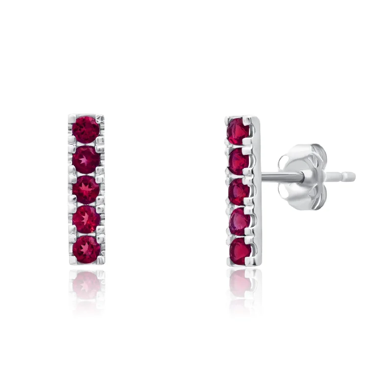 Bohemian Stud Earrings with Tassels -14k White Gold Small 2mm Gemstone Bar Stud Earrings with Push Backs