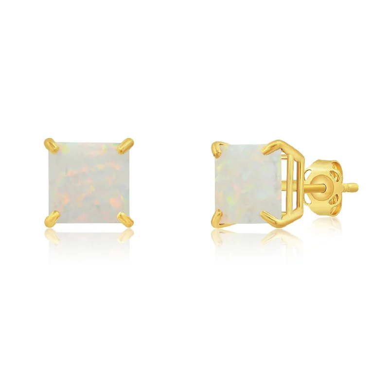 Stud Earrings for Office Wear -14k Yellow Gold Solitaire Princess-Cut Gemstone Stud Earrings (7mm)