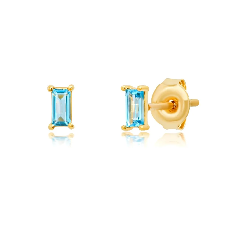 Silver Stud Earrings for Men -14K Yellow Gold 3.5x2mm Baguette Cut Gemstone Stud Earrings