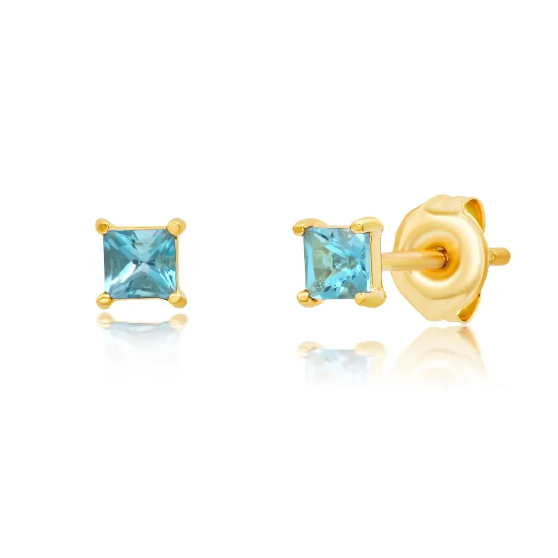 Pearl Stud Earrings for Elegance -14K Yellow Gold 3mm Princess Cut Gemstone Stud Earrings