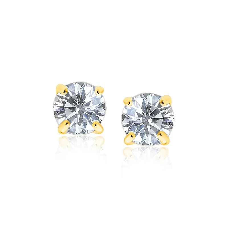 Bohemian Stud Earrings with Tassels -LOVCIA Luxury 8.0mm Round Cubic Zirconia Stud Earrings in 14k Yellow Gold