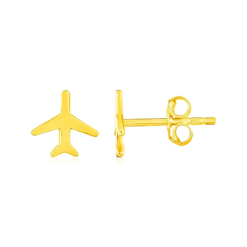 Stud Earrings with Chevron Designs -LOVCIA Luxury 14K Gold Airplane-Shaped Stud Earrings