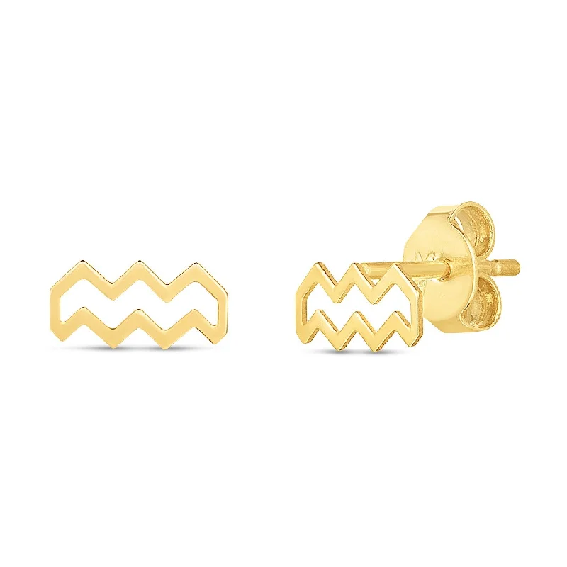 Contemporary Stud Earrings for Fashion -LOVCIA Luxury Aquarius Zodiac 14K Yellow Gold Stud Earrings