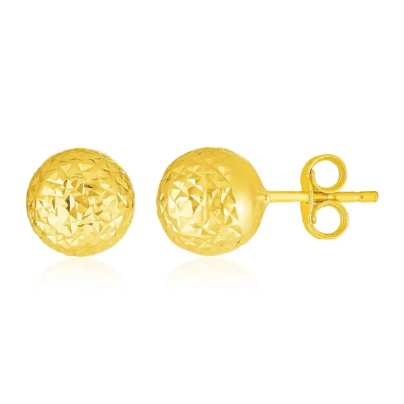 Silver Stud Earrings for Men -LOVCIA Luxury 14k Yellow Gold Crystal Cut Textured Ball Stud Earrings (7mm)